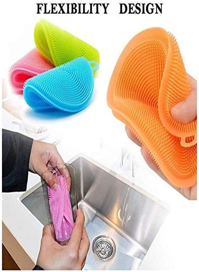 Perfect Pricee Scrub Soft Silicone Round Cleaning Dish Washing Bowl Brush Non-Scratch for Household Kitchen Cleaner Tools Easy Remove Grease (Multicolour-Pack of 2) - Image 4